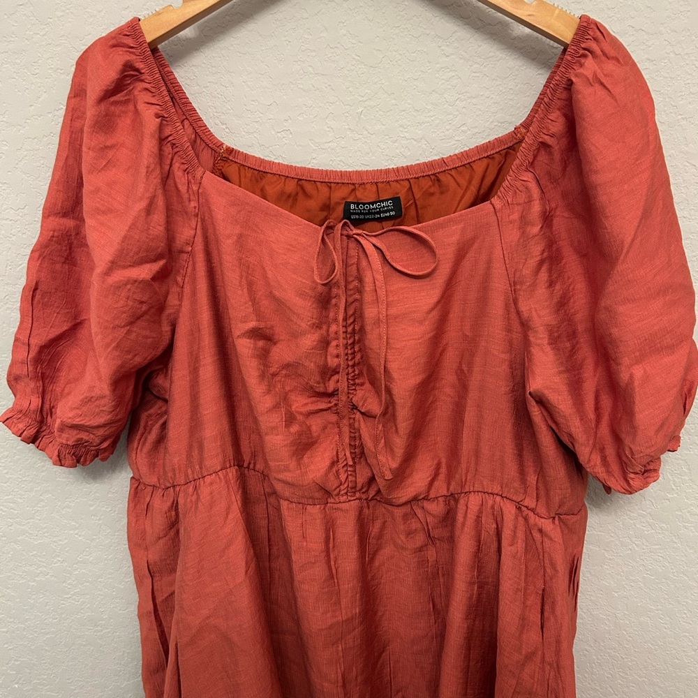 BloomChic Terracotta Puff Sleeve Dress - Picture 4 of 8